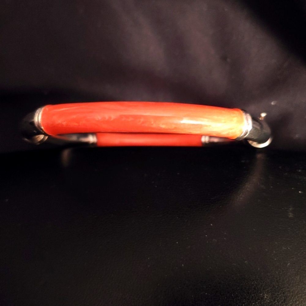 Sterling Silver and orange enamel bracelet